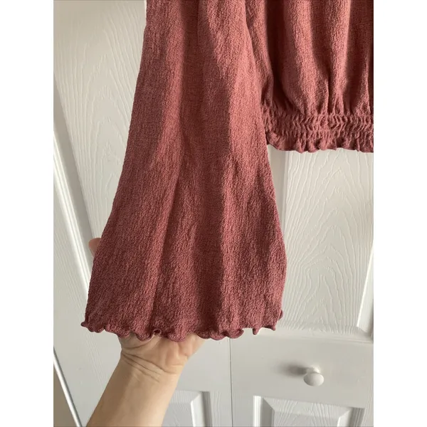 Madewell Smocked Gauze Top‎ Womens Size S Pink Crop Long Sleeve Cotton - Image 4