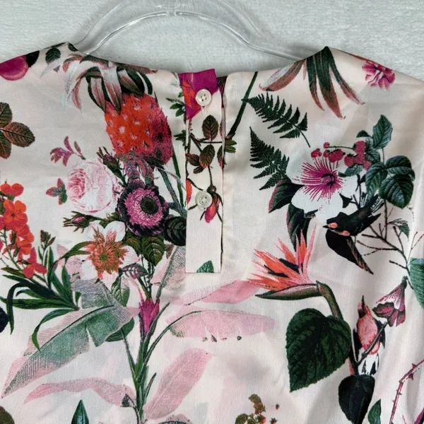 Banana Republic XS‎ Pink Floral Bird Print Long Sleeve Blouse NWT 268329-00-1 - Image 12