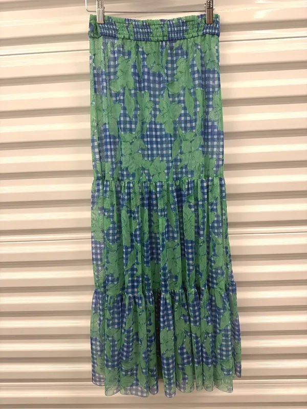 Hutch Suvi Cover-Up Skirt Cobalt Teal Gingham Floral Womens Size Small - Image 6