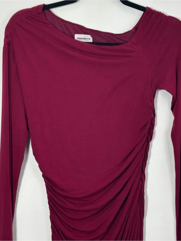 Superdown Women’s Small Burgundy Ruched Bodycon Mini Dress - Image 2