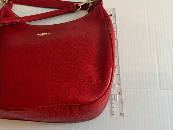 Big Red Coach In Pebble Leather Hobo with Gold Hardware - Image 11
