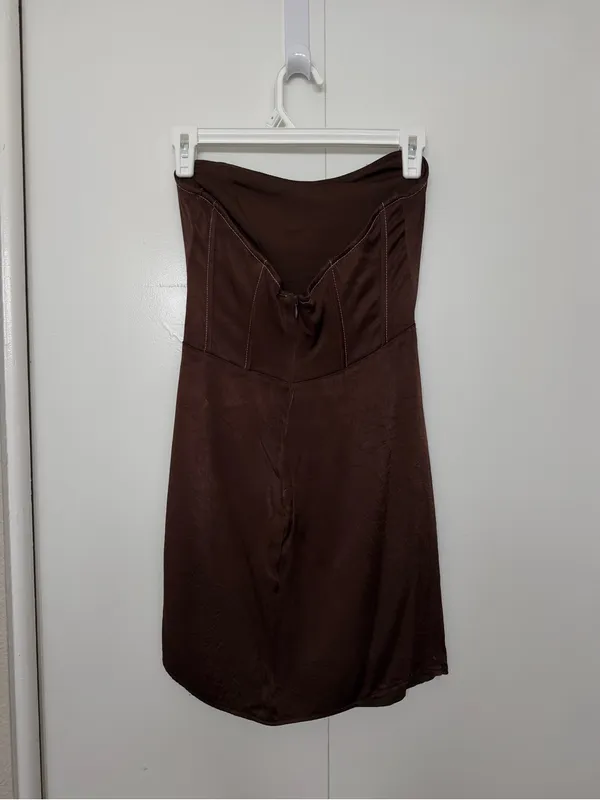 Zara Brown Satin Corset Mini Dress - Image 4