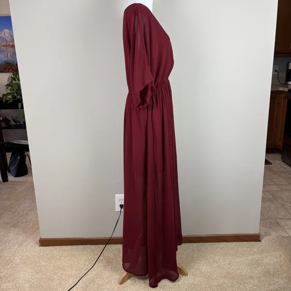 ANRABESS Maxi Dress‎ XL Maroon Sheer Lined Slit Dolman 3/4 Sleeve Elastic Waist - Image 8