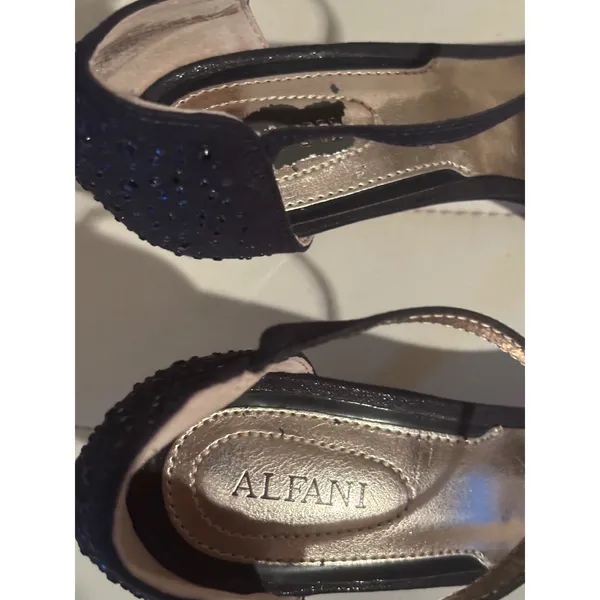 Alfani Womens 6.5M Navy Blue Rhinestone Stiletto Ankle Strap Evening‎ Sandals - Image 3