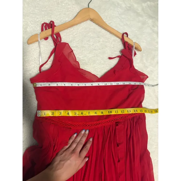Lulus Never a Dull Moment Bright Red Tie-Strap Pleated Midi Dress Size XL Party - Image 7