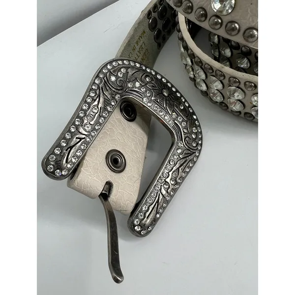 Artisan XL white leather belt studded rhinestone western rodeo festival McBling Cowgirl - Image 6