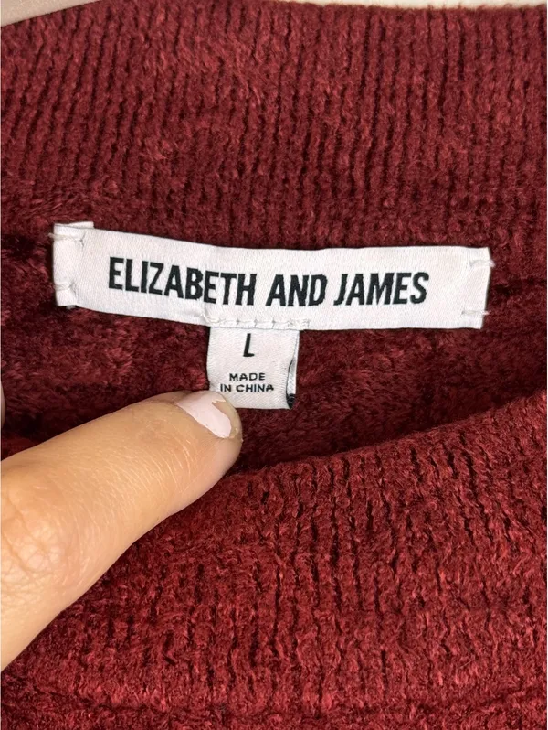 Elizabeth and James Burgundy Velour Knit Sweater Mini Dress Long Sleeve Size L - Image 3