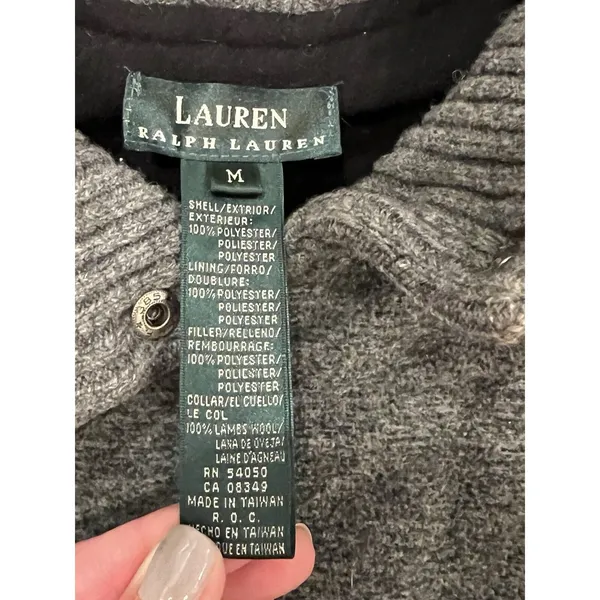 Lauren Ralph‎ Lauren Women Vest Size Medium Patch Gray Grey Zip Front Collar - Image 10