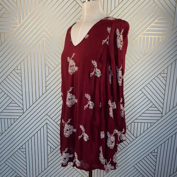 Free People Embroidered Austin‎ Mini Dress Maroon - Image 6