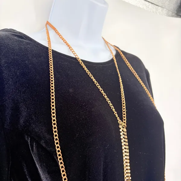 Gold Tone Rhinestone Harness Body Chain Necklace Y2K Glam Draped Festival Club - Image 4