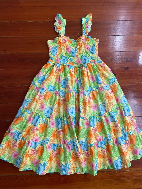 NWOT Ruffle Butts Women’s Hawaiian Floral Smocked Cotton Sun Dress Sz L 💛🎀 - Image 9