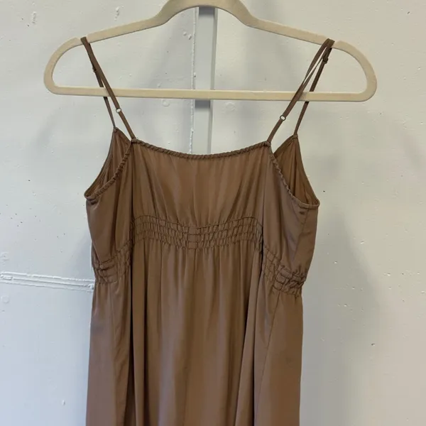 Twelfth Street by Cynthia Vincent Brown 100% Silk Smocked Slip Dress 6166 Small - Image 5
