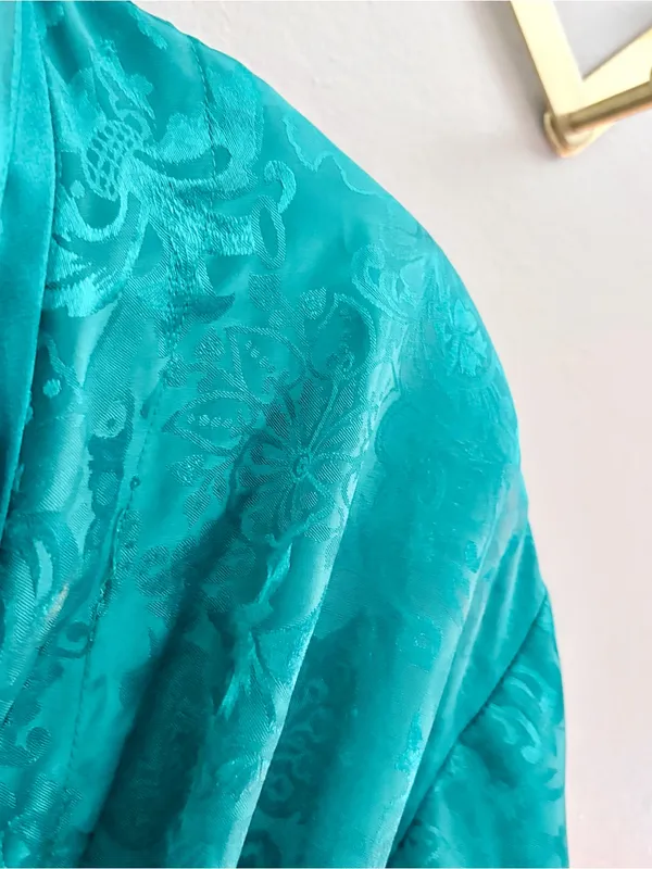 Vintage Victoria's Secret Teal Green Floral Jacquard Satin Robe P/S - Image 2