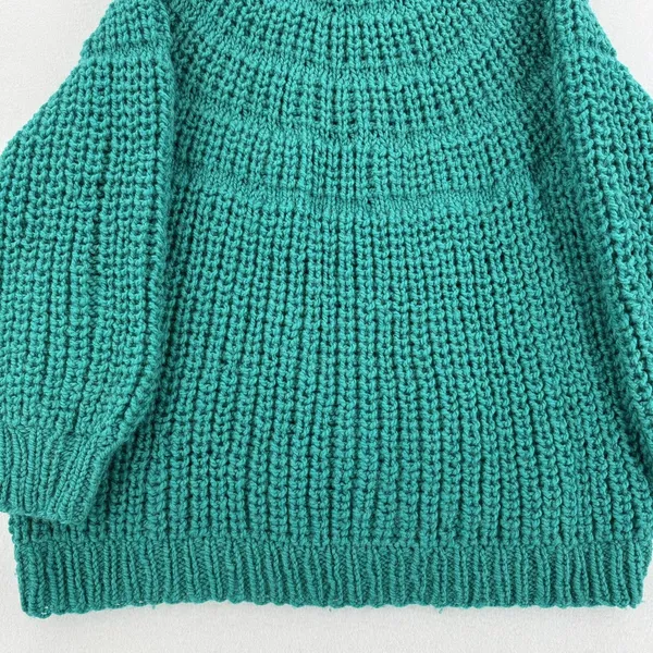 Handmade Chunky Knit Sweater Women XL Teal Turquoise Oversized Balloon Sleeve - Image 5