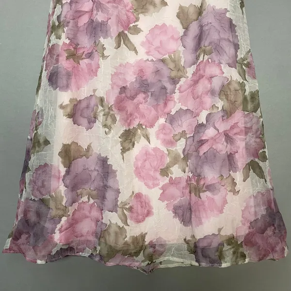 Vintage Floral Skirt Crinkle Pink Crinkle Maxi A-Line Made in USA Romantic 90s - Image 4