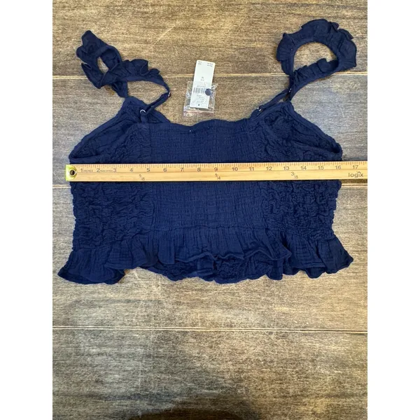 Pilcro Anthropologie Celandine Smocked Crop Top Blue‎ Size Medium Peasant Boho - Image 11