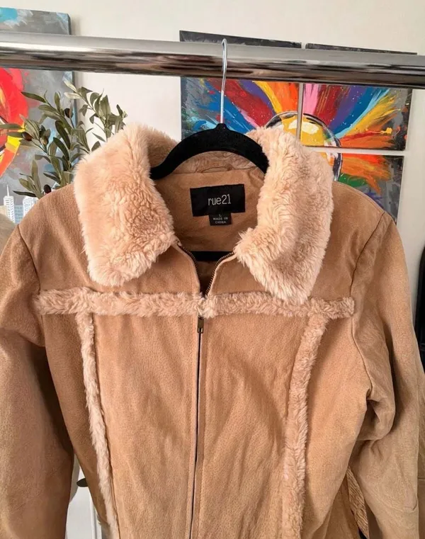 Y2K Penny Lane Genuine Suede Leather Faux Fur Trim Fall Bohemian Jacket Size L - Image 11