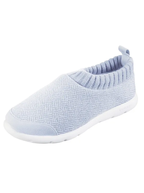 Isotoner Women's Hatch-Knit Sock Bootie Slippers 95101 Blue Fog 9M - Image 7