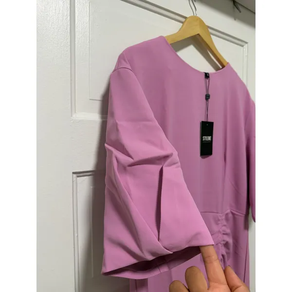 Stylewe Mauve Pink Ruched Side Slit Midi Dress NWT 2XL Elbow Sleeve Puff Pleat - Image 3