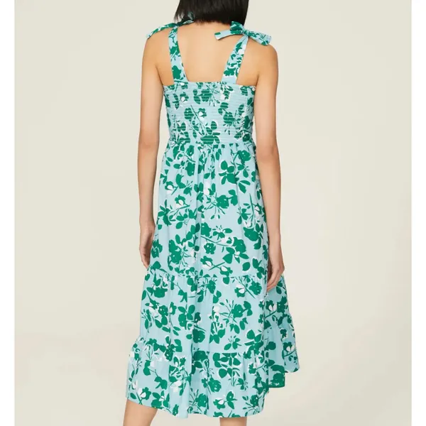 Seraphine Teal Floral Midi Maternity Nap Dress SMALL Nap Smocked Cottage $80 - Image 2