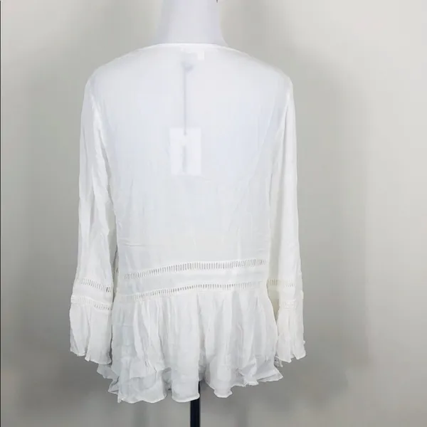 Endless Rose Crochet Tie Neck Blouse White Bell Sleeve Boho Top Size S NWT - Image 4