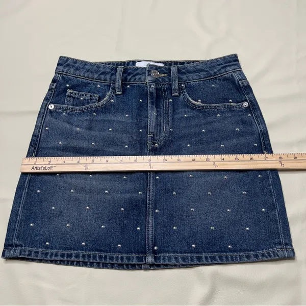 Current/Elliott Size 25 Cotton Blue Denim Studded Mini Skirt Distressed‎ - Image 13