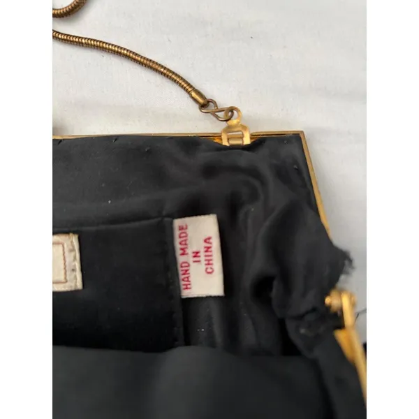Vintage Marshall‎ Fields Black Beaded Clutch Hand Made Evening Bag Gold Chain - Image 13