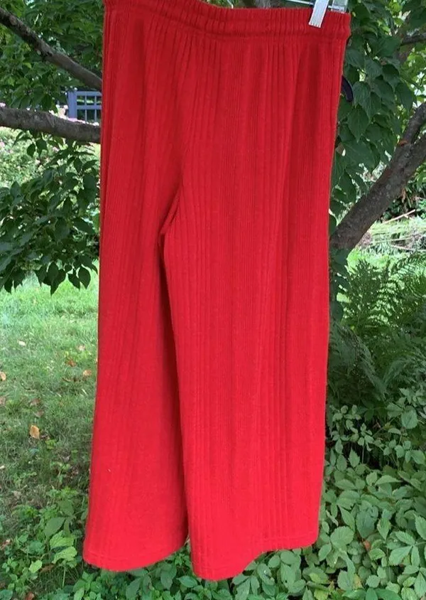 Red flowy knit wide leg pants M Size M - Image 4