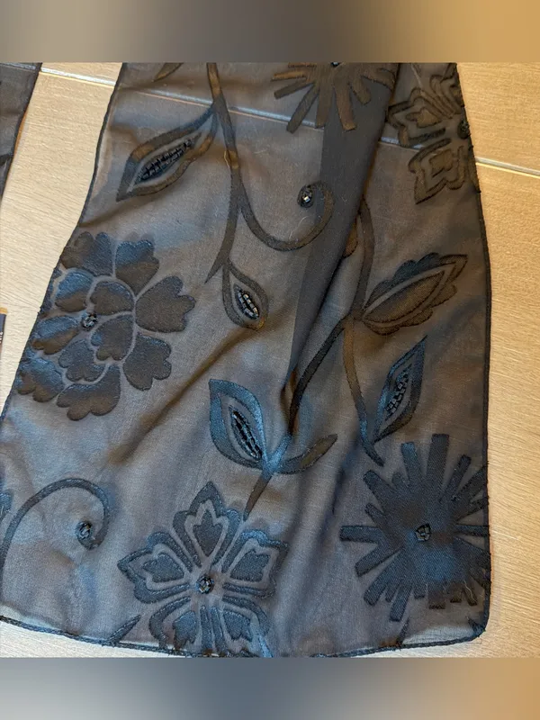 Black Sheer Floral Beaded Scarf Wrap Shawl Whimsigoth Boho - Image 2