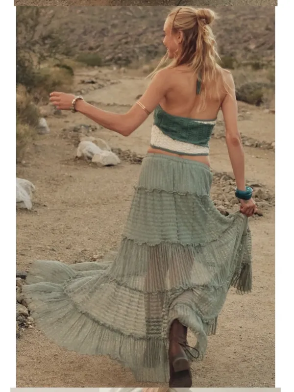 NWT Promesa Striped Lace Tiered Maxi Skirt - Image 2