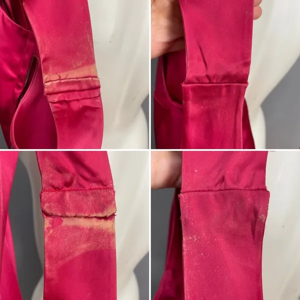 Vintage 1950s Dress A-Line Pink‎ Sleeveless Retro Satin FLAWS Handmade Zip-Up - Image 10