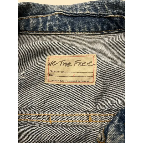 Free People Distressed Denim Jacket Cut-Off Frayed Edge Cropped Oversized sz S - Image 4