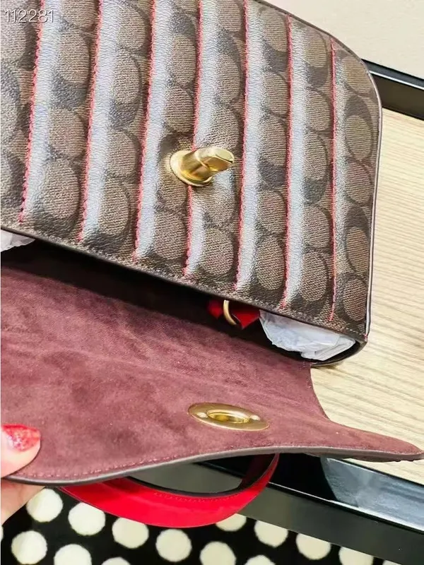 Coach Marlie Top Handle In Signature Canvas with Quilting Gold/Khaki/Black c5645 - Image 4