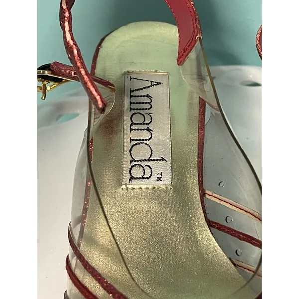 Vintage Amanda Cancun Red Glitter‎ Slingback Closed Toe Sp Occasion Heels Sz 7W - Image 2