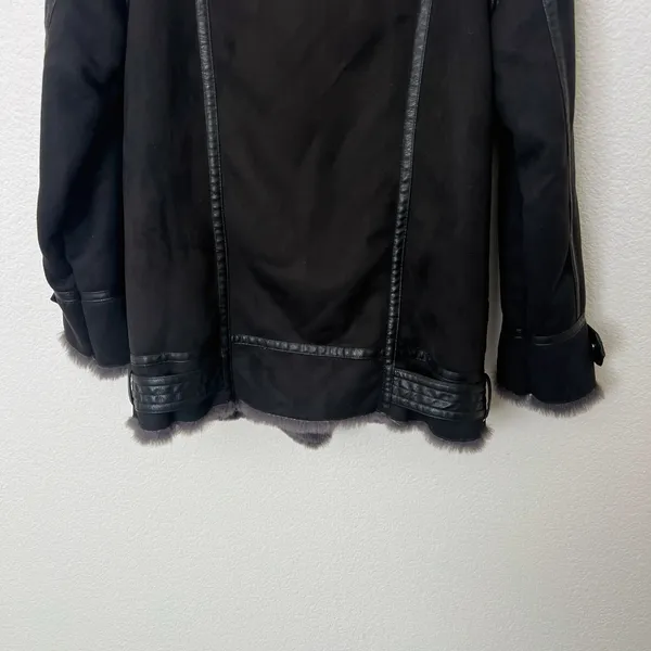 [Zara] Black Faux Fur Suede Double-Faced Oversized Moto Jacket Blogger Fave XS - Image 9