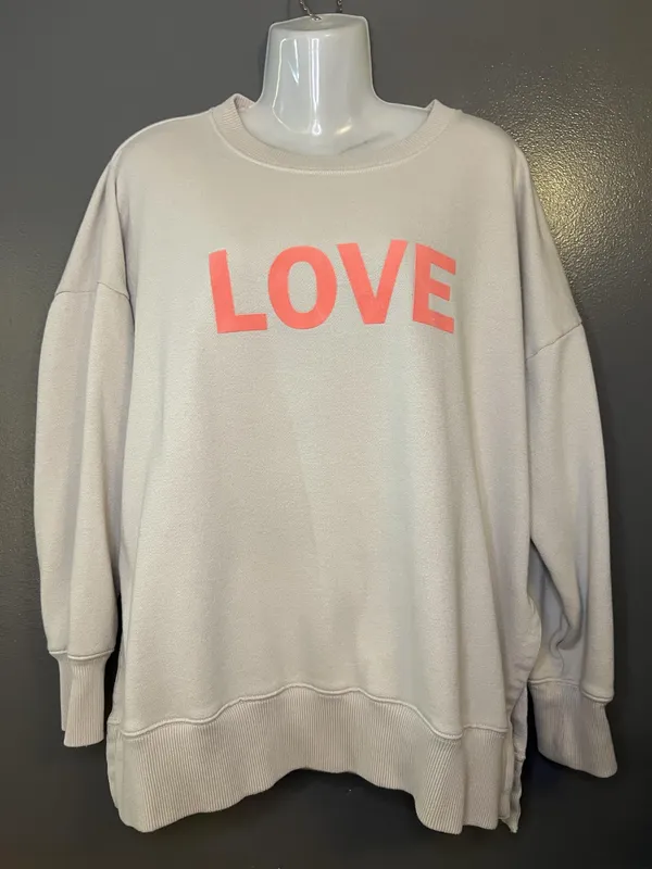 Aerie Sweatshirt Womens Medium Cream LOVE Graphic Fleece Pullover Relaxed Fit - Image 2