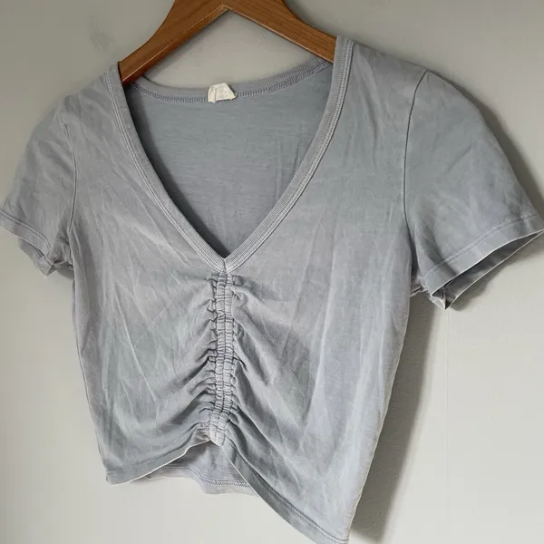 Wilfred Free Ruched Crop Top Tee Light Blue Cotton Boho Women's Size 2XS - Image 3
