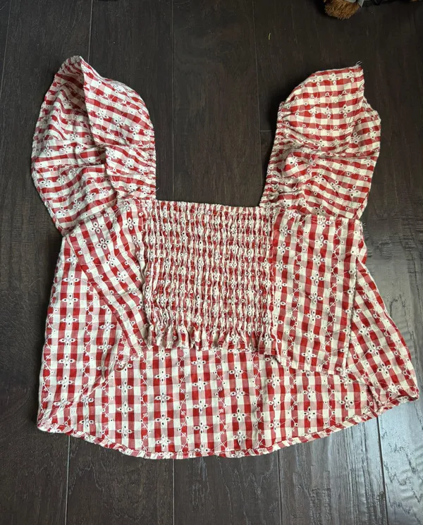 Red And White Checkered Peplum Top - Image 3