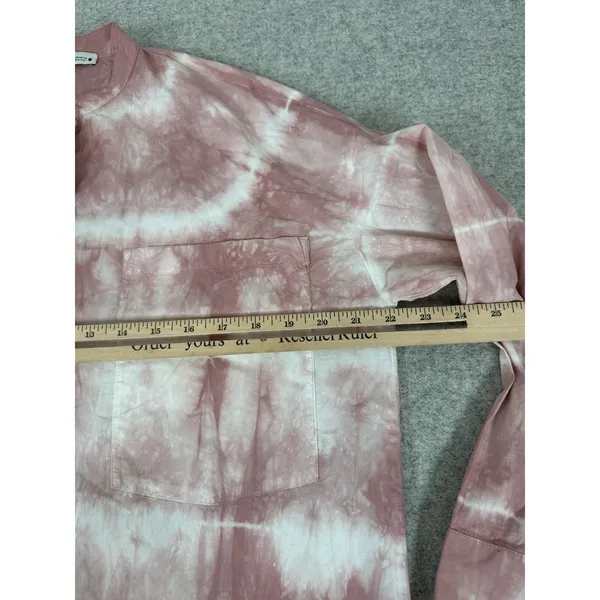Zara Oversized XS Top Pink‎ White Tie Dye Button Down Long Sleeve Frayed Hem - Image 6