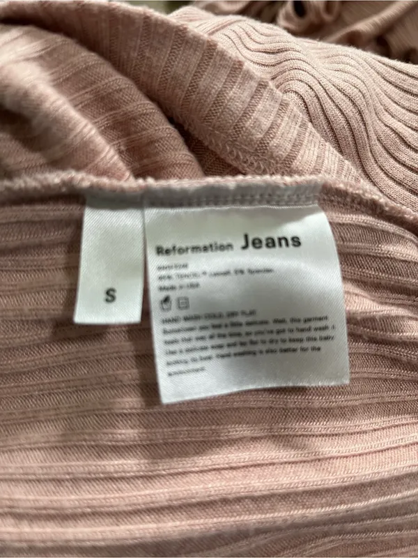 Reformation Jeans Ribbed Mini Dress in Dusty Rose Fall Winter Bodycon Size L - Image 3