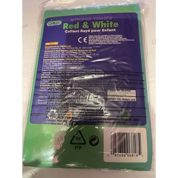 Child Red‎ White Stripe Tights opaque girl pantyhose costume Size Small 40-55lbs - Image 3