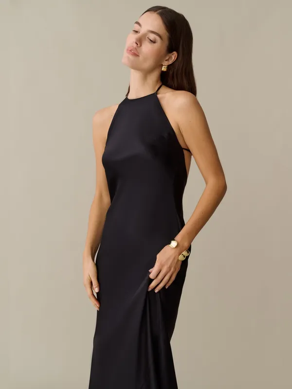 NWT Few Moda Vida Silk Dress size Small S Black halter Reformation Jenna kourt - Image 5