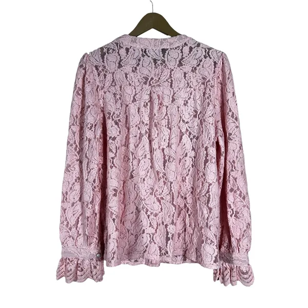 NWT PrettyGarden Floral Lace Button Front Blouse Pink Romantic Ruffle Size L - Image 4