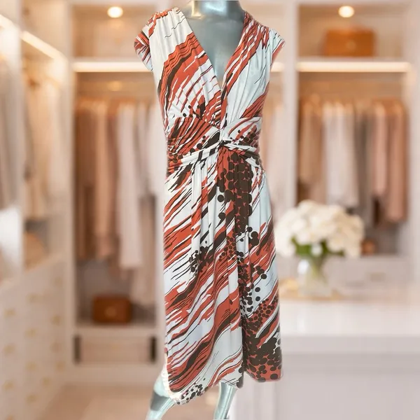 MaxandCleo Orange Brown Abstract Print Midi Dress M - Image 2