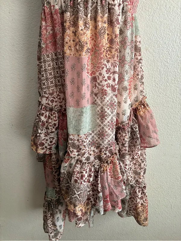 Life Boho Patchwork Ruffle Convertible Dress/Skirt Blush Multi L Pink Size L - Image 5