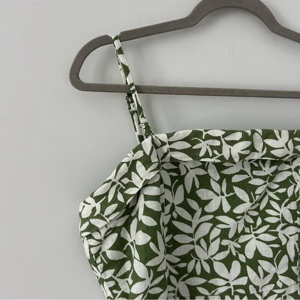 Abercrombie & Fitch Green White Linen Leaf Print Convertible Mini Dress L - Image 3