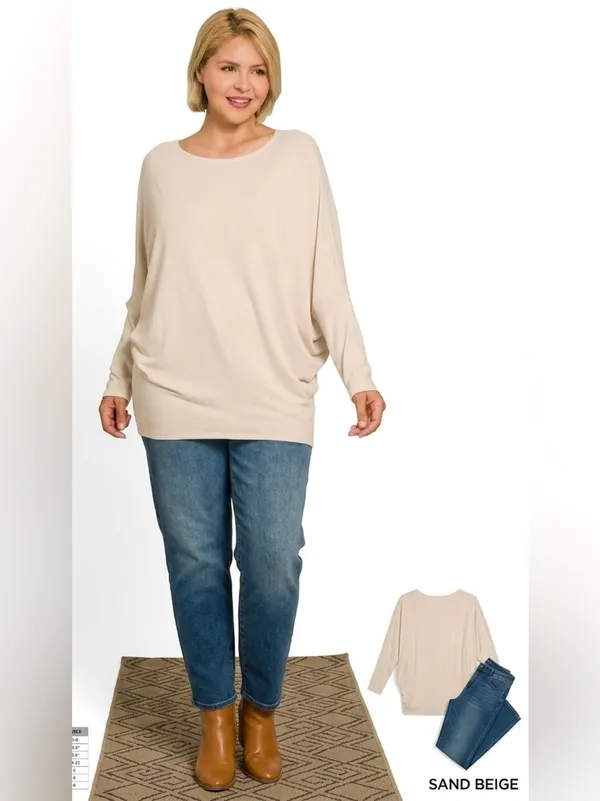 New!Plus Size Zenana Outfitters Hacci Sand Beige Dolman Tunic Top Size 3X - Image 2