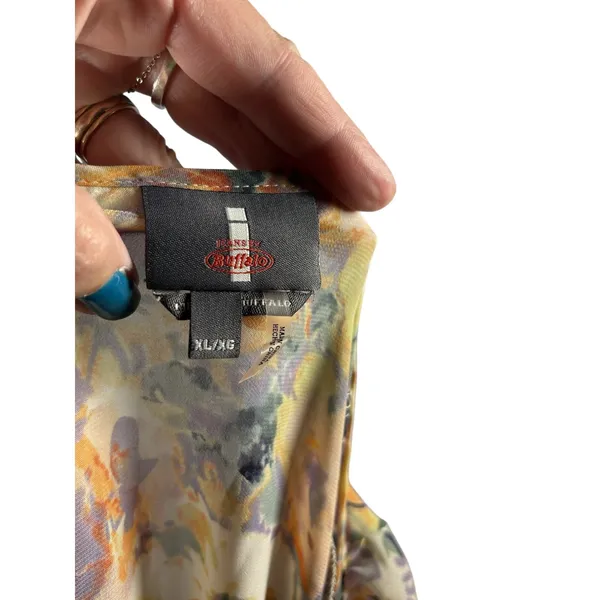 Jeans by Buffalo Floral Tie-Hem Blouse in Yellow, Orange and Green - Image 4