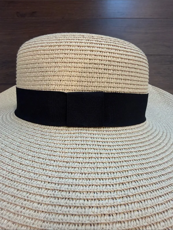 Target Wide Brim Straw Sun Hat with Black Band - C54-077 - Image 5