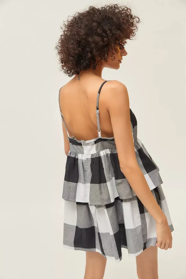 Urban Renewal Remnants Blown Out Gingham Tiered Mini Dress - XS - Image 2